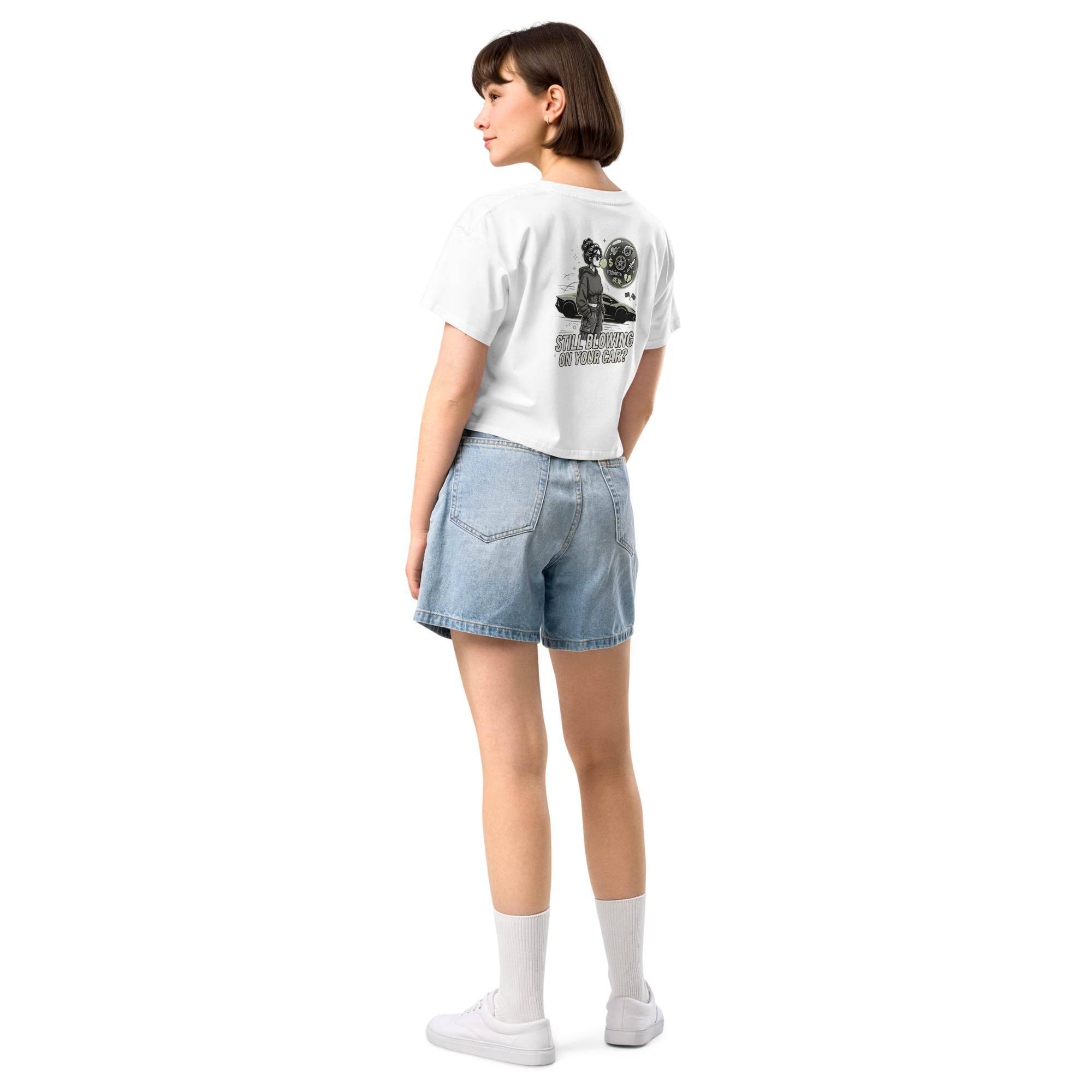 Still Blowing On Your Car? | Women's White Graphic Crop Top