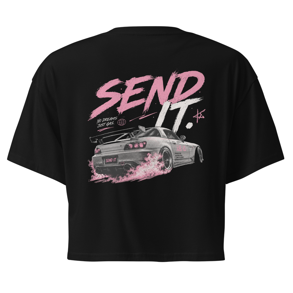Send It. — Women's Black Drift Car Crop Tee | JDM Street Culture