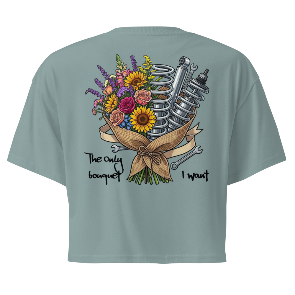 Gearhead Bouquet Crop Tee — Flowers, Spanners & Coilovers