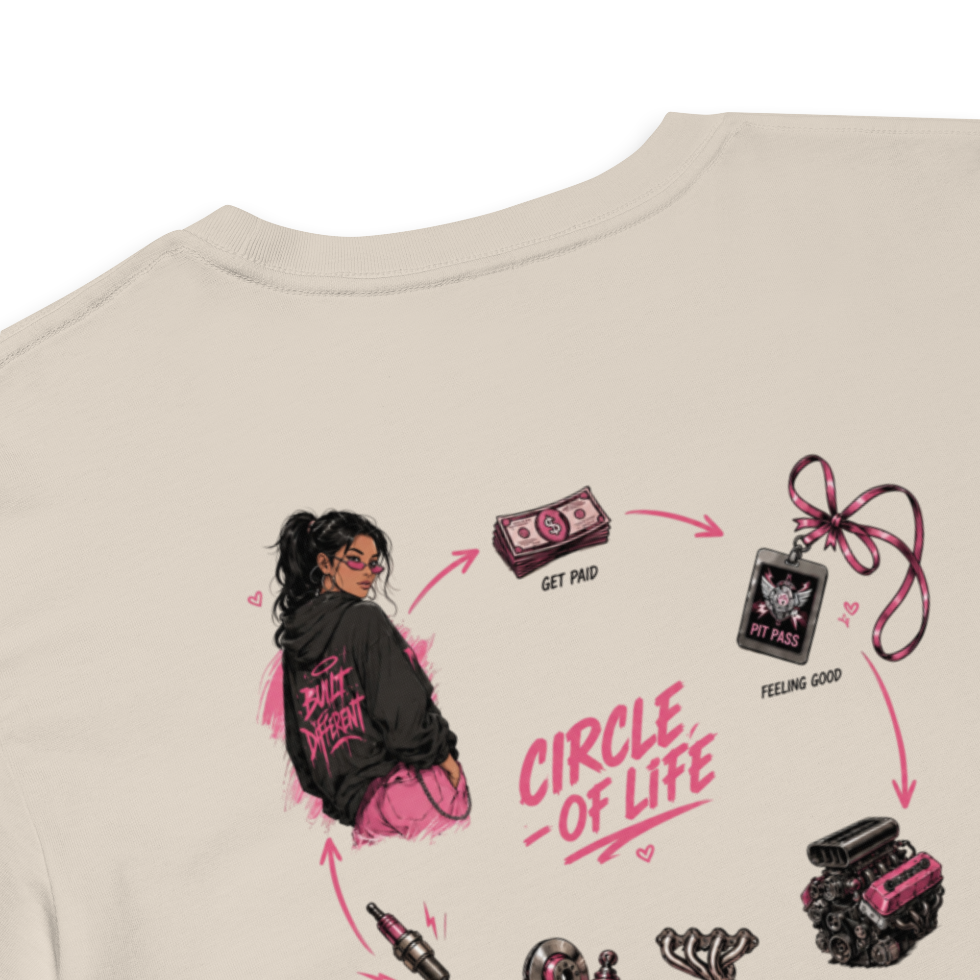 Payday Repair, Spend Cycle Crop Tee — "Circle of Life" Car Humor