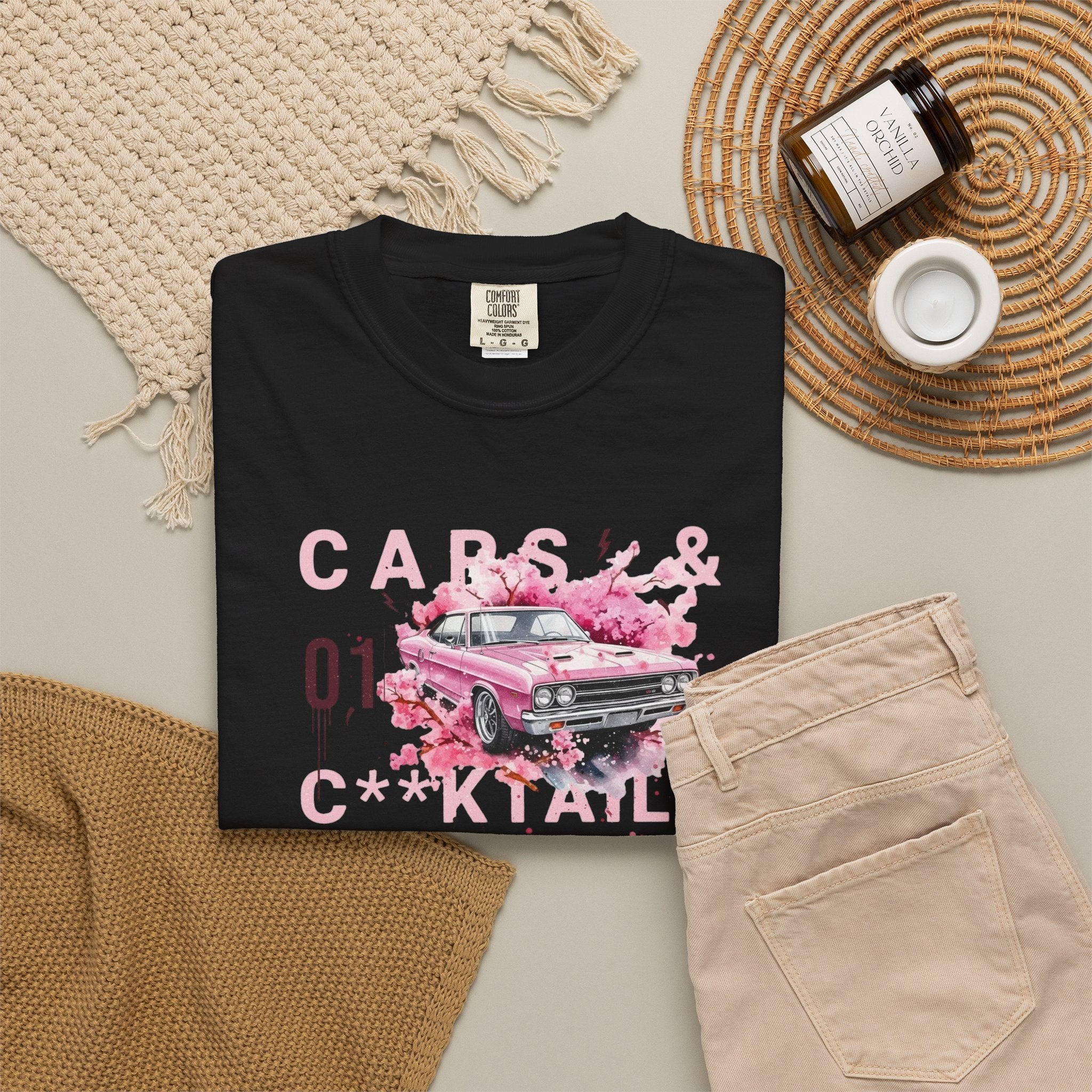 Cars & Cocktails Pink Car Floral Tee